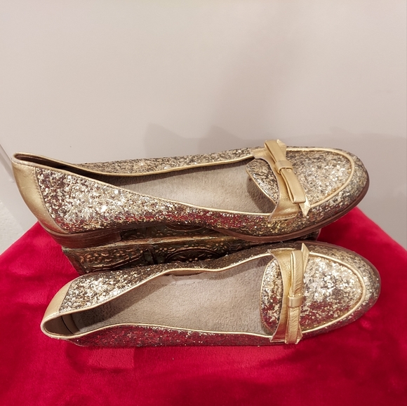 kate spade Shoes - kate spade Gold Glitter Bow Flats
